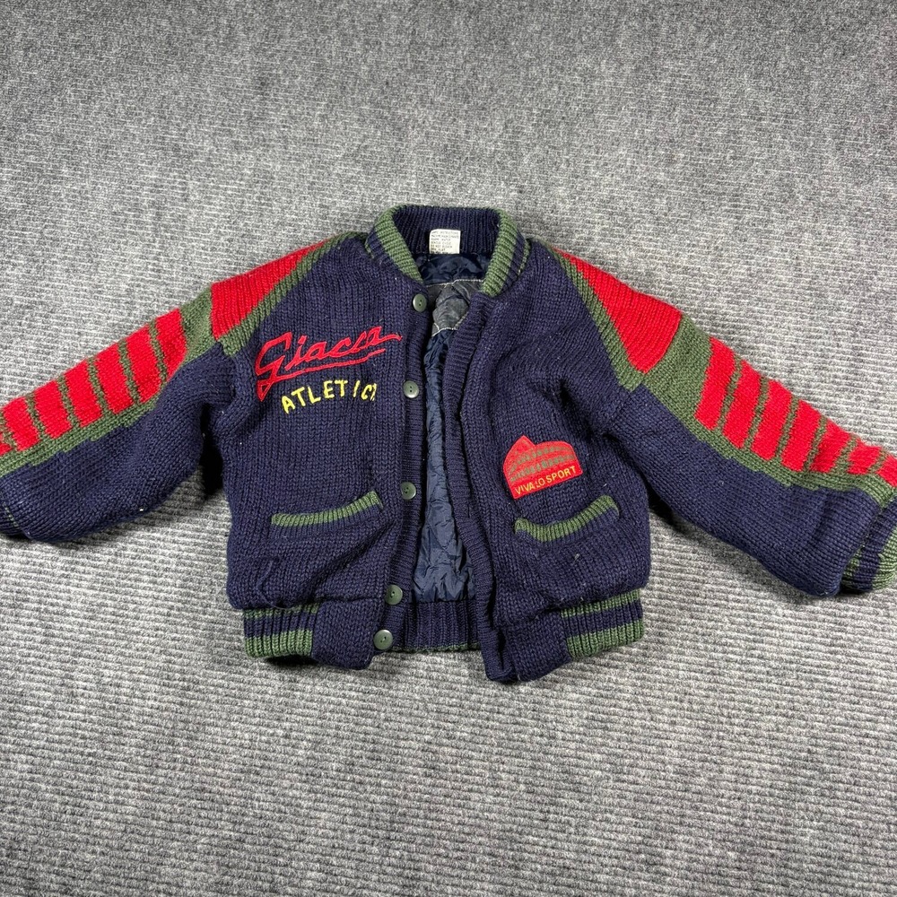 Vtg Giacca Knit Varsity Jacket Kids Blue Excellent Embroidered Quilted Lined